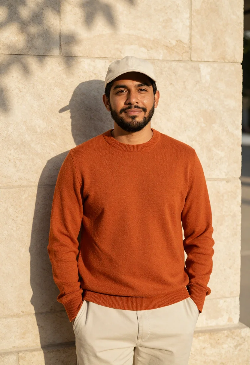 AI austin east side devrel burnt orange sample — portrait of a man, a developer-relations lead, a Mexican-Ame