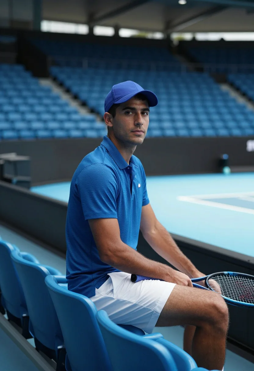 AI australian open blue court sample — portrait of a man, framed half-length from the waist up with