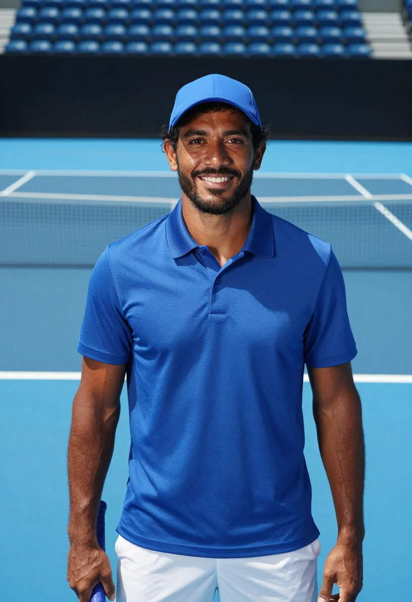 AI australian open blue court sample — portrait of a man, framed tight, head and shoulders, the bod
