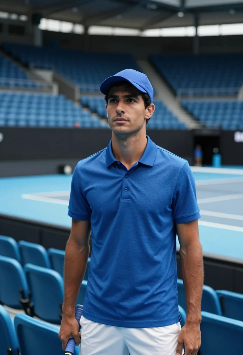 AI australian open blue court sample — portrait of a man, framed tight, head and shoulders, the bod