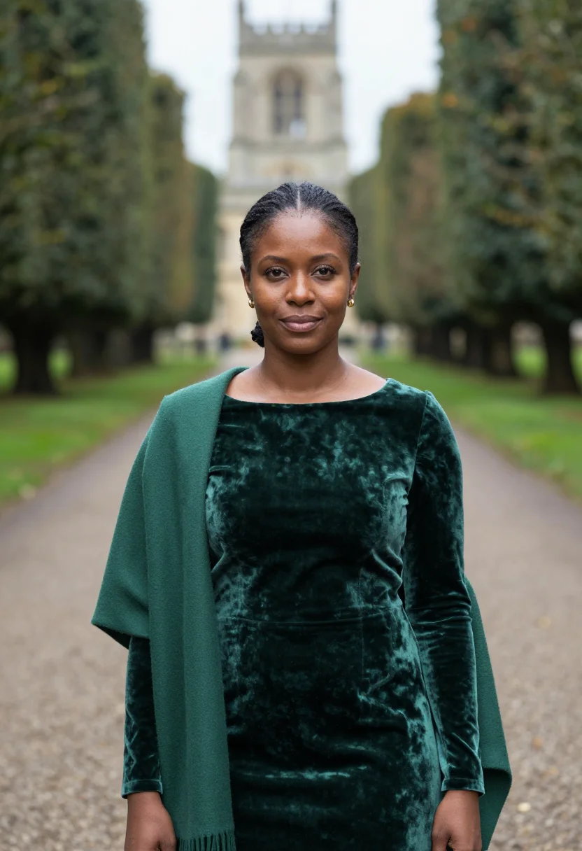 AI autumn wedding guest velvet green sample — portrait of a woman, framed tight, head and shoulders, the b