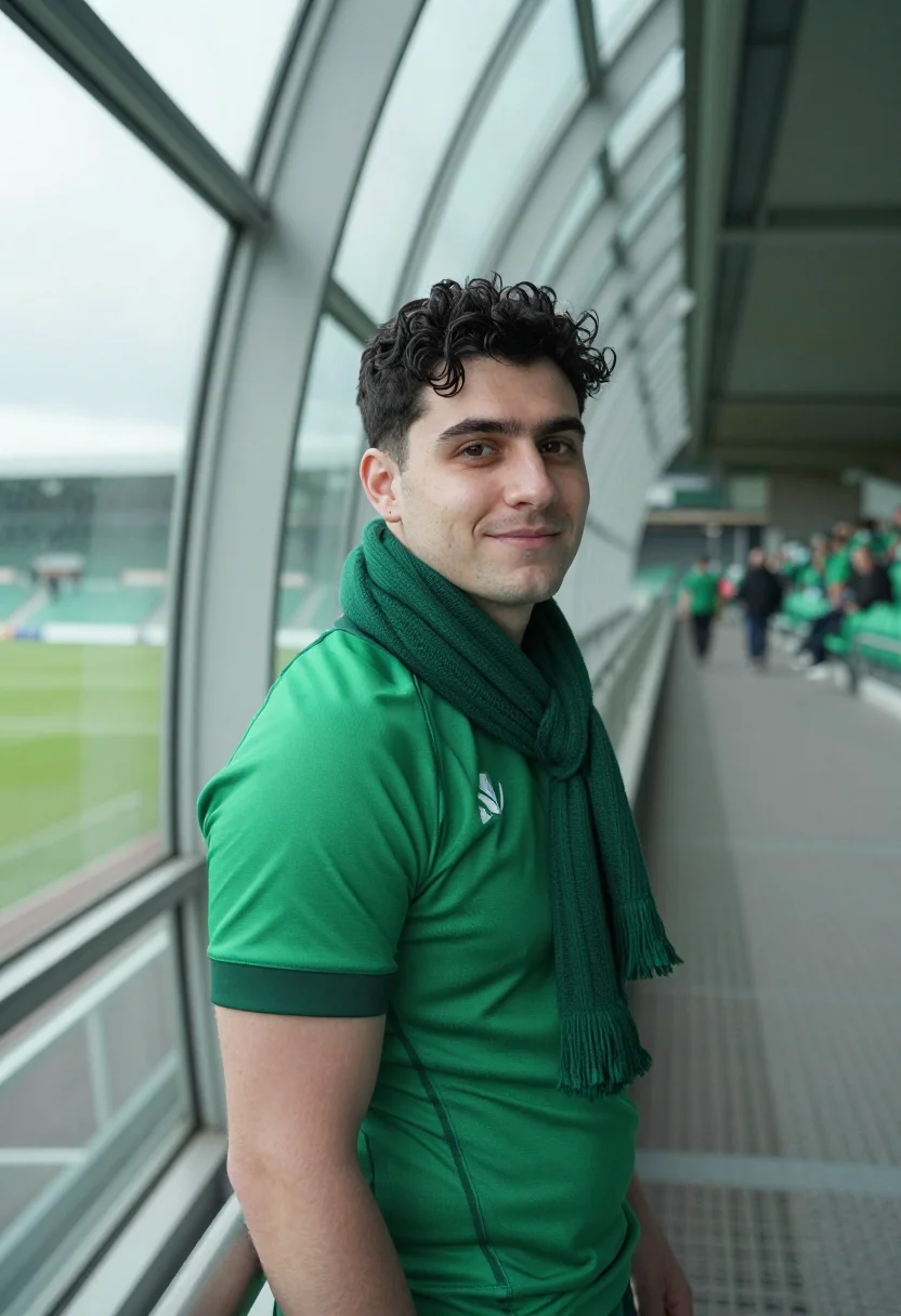 AI aviva stadium dublin six nations green sample — portrait of a man, a fan in his late twenties of Irish desce
