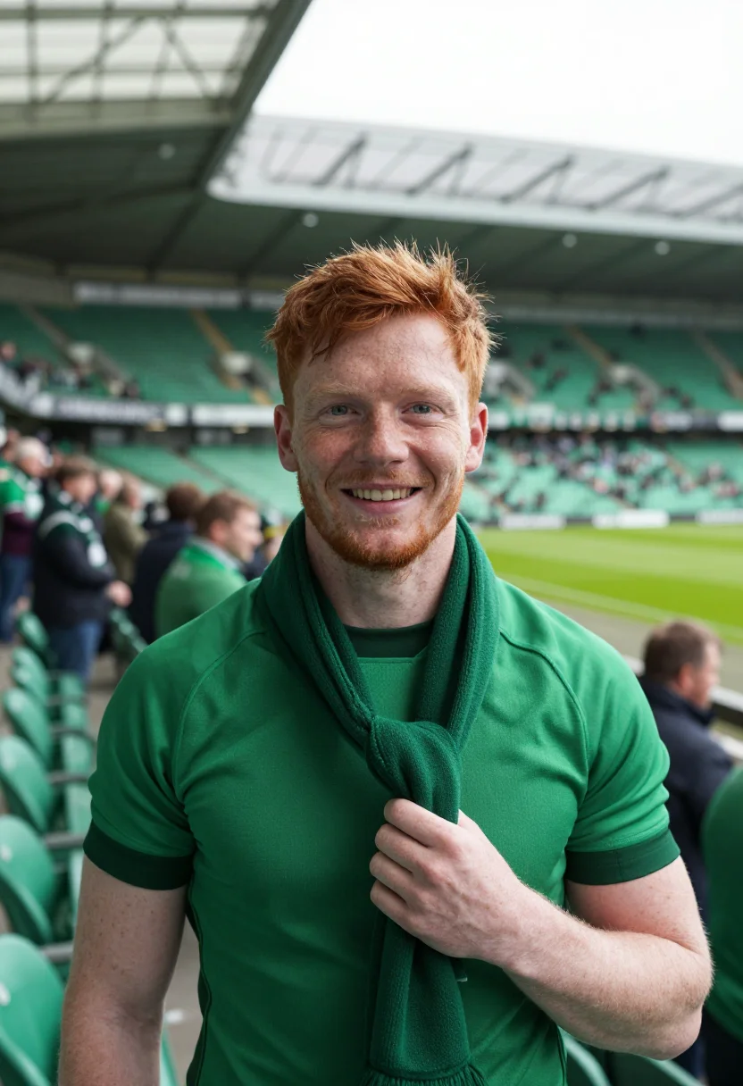 AI aviva stadium dublin six nations green sample — portrait of a man, a fan in his late twenties of Irish desce