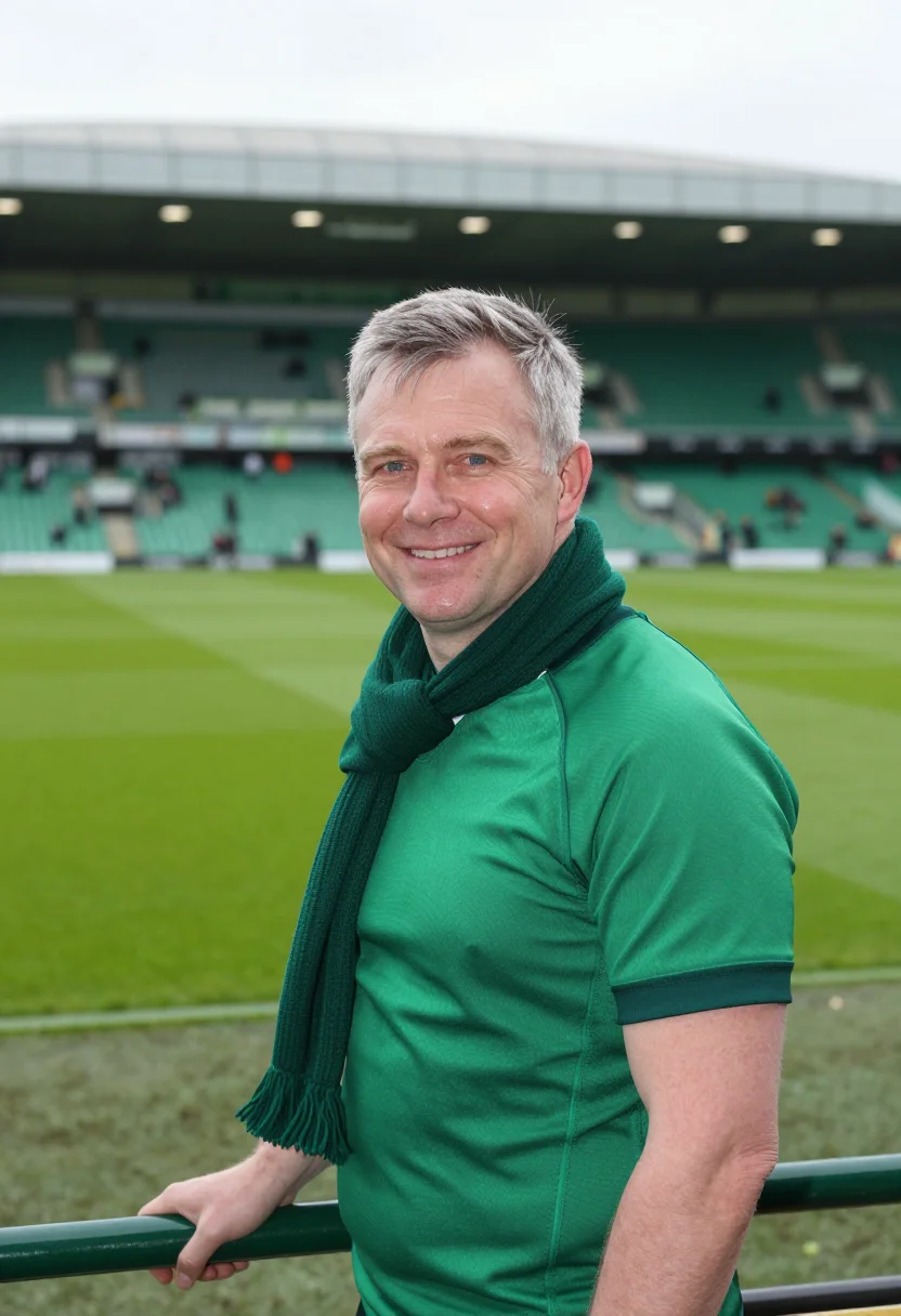 AI aviva stadium dublin six nations green sample — portrait of a man, a fan in his early fifties of Irish desce