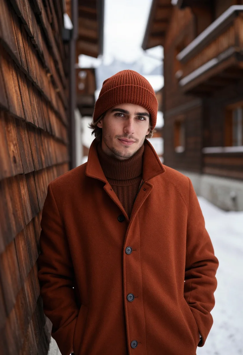 AI avoriaz timber towers snow rust sample — portrait of a man, framed chest-up with the crop at the ribs