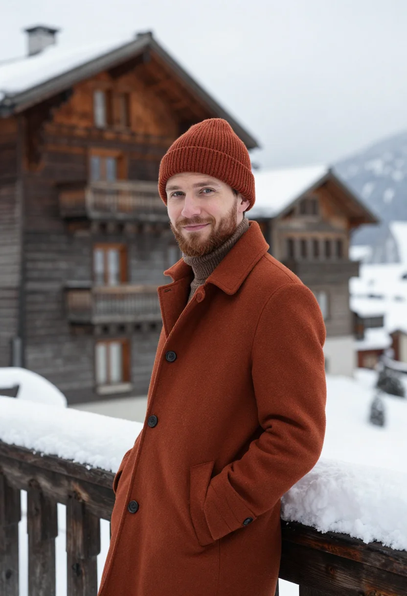 AI avoriaz timber towers snow rust sample — portrait of a man, framed half-length from the crown to the