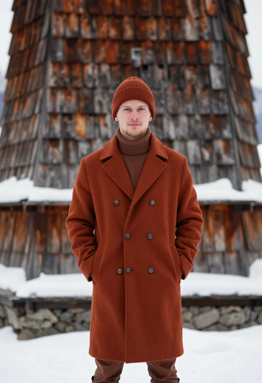 AI avoriaz timber towers snow rust sample — portrait of a man, framed chest-up with the crop at the ribs