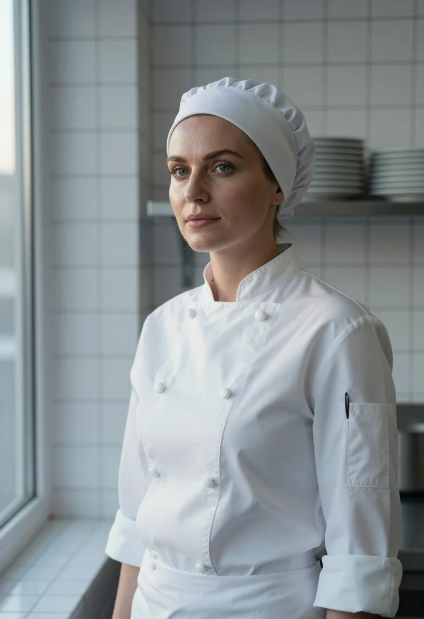AI ayo edebiri the bear chef whites chicago sample — portrait of a woman, a Polish-American woman in her early th