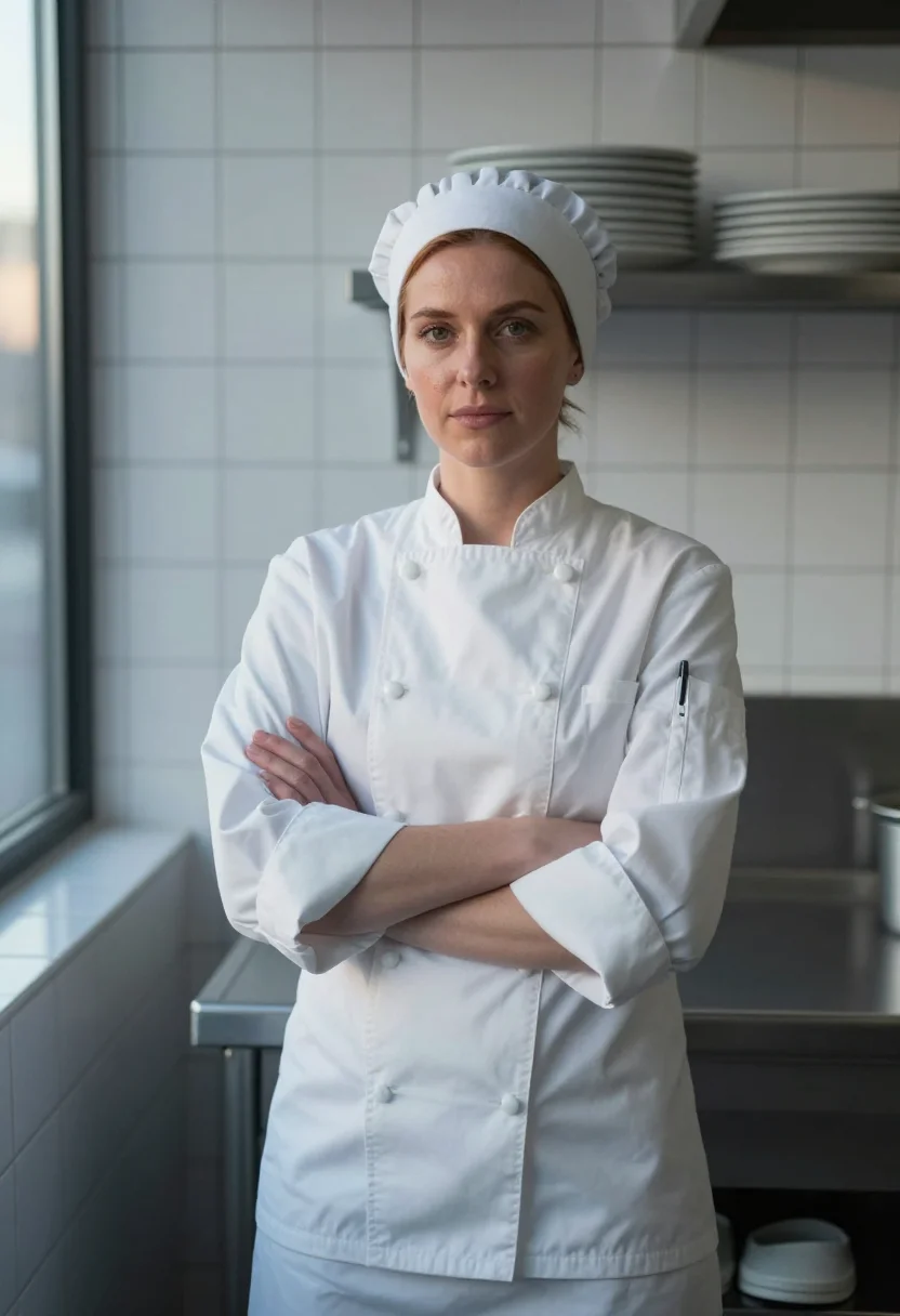 AI ayo edebiri the bear chef whites chicago sample — portrait of a woman, an Irish-American woman in her mid-thir