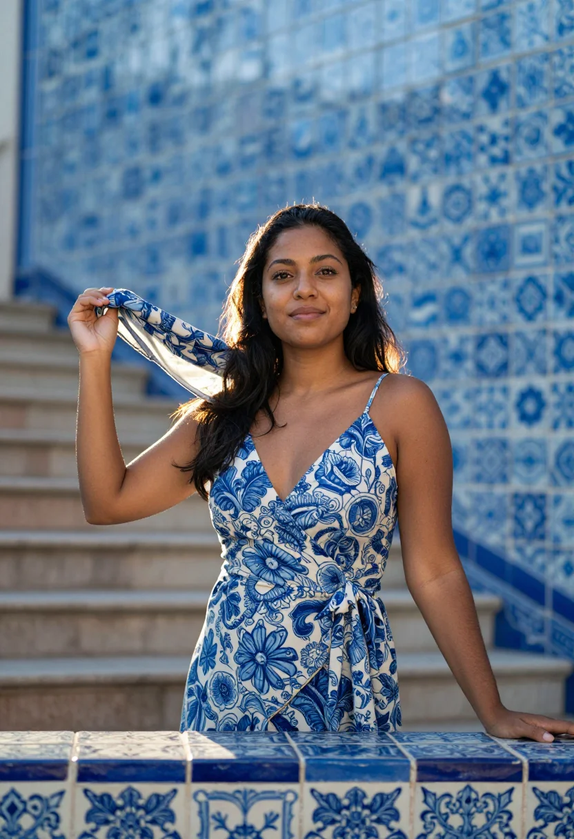 AI azulejo sample — portrait of a woman, chest-up portrait of a woman in her mid