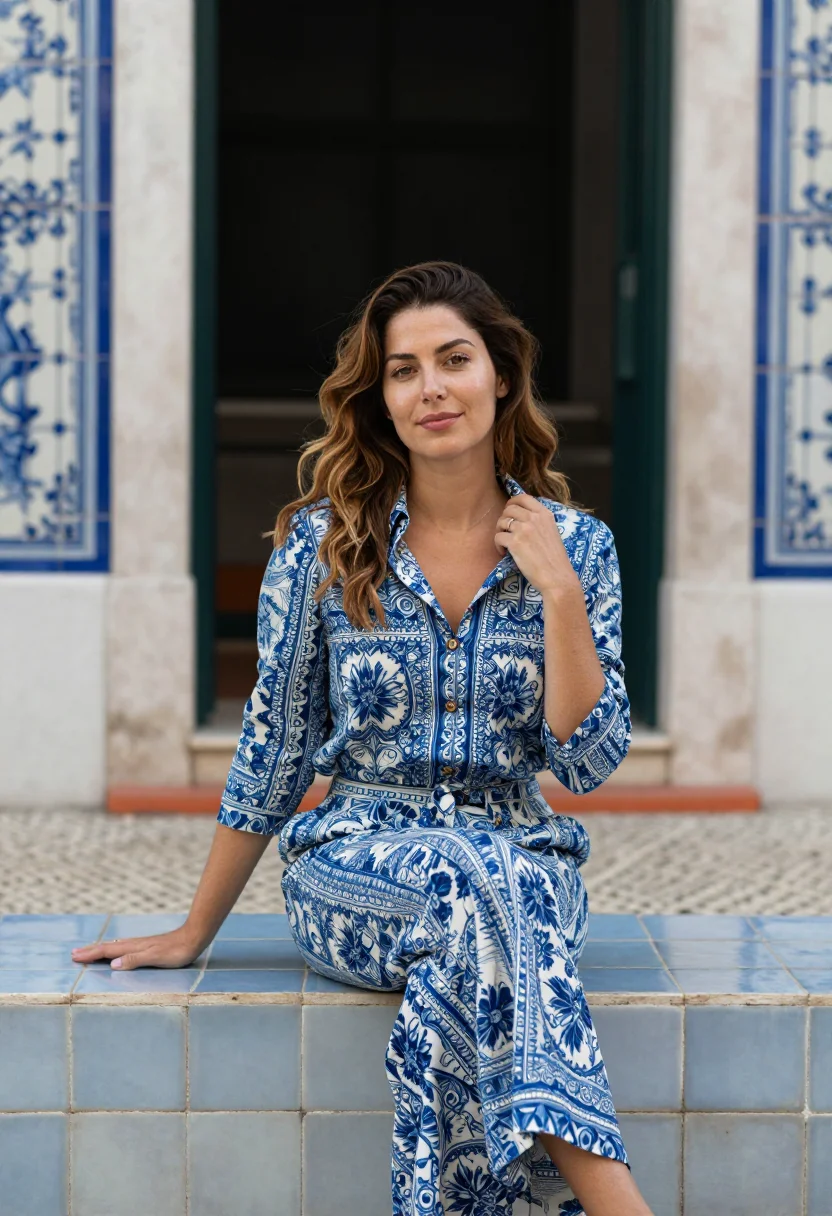 AI azulejo sample — portrait of a woman, three-quarter-length portrait of a woma