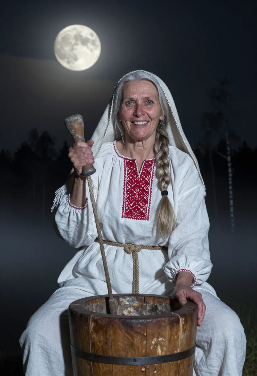 AI baba yaga sample — portrait of a woman, close portrait of a Russian woman in he