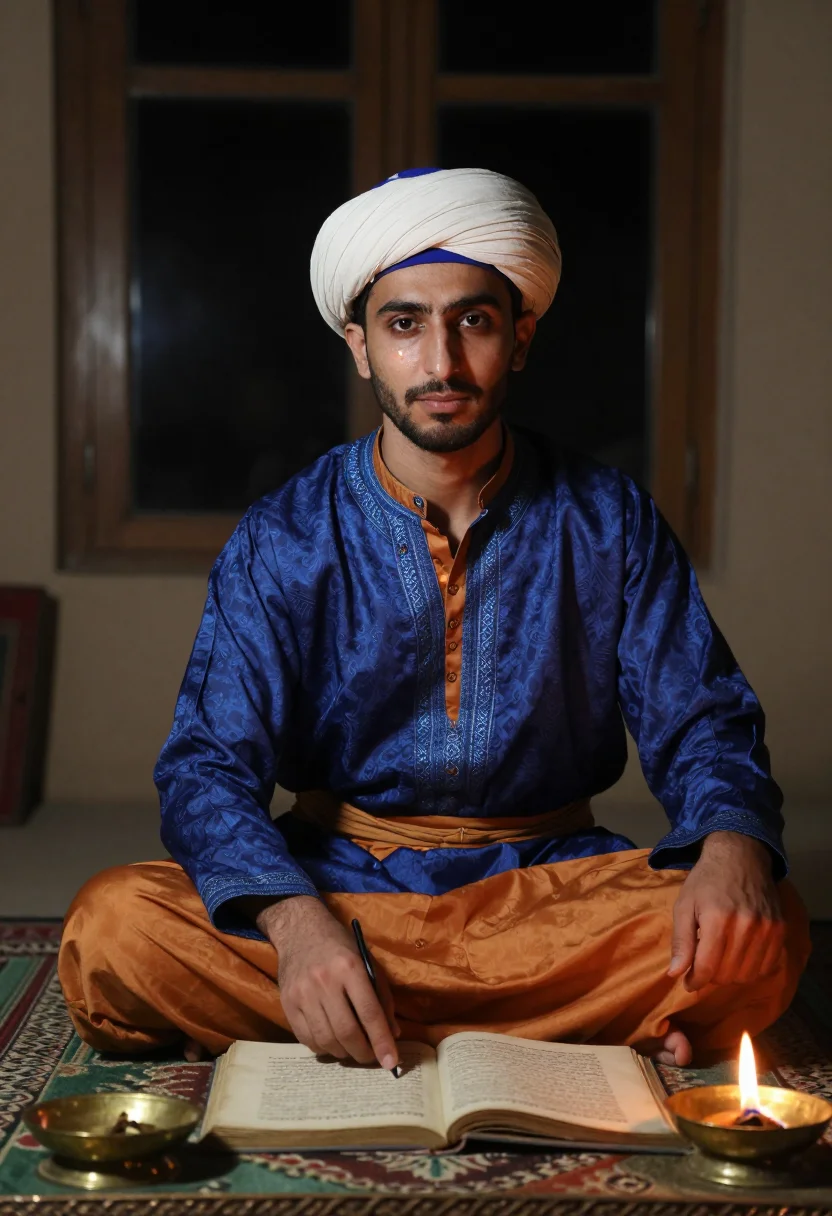 AI babur sample — portrait of a man, waist-up portrait of a Central-Asian man