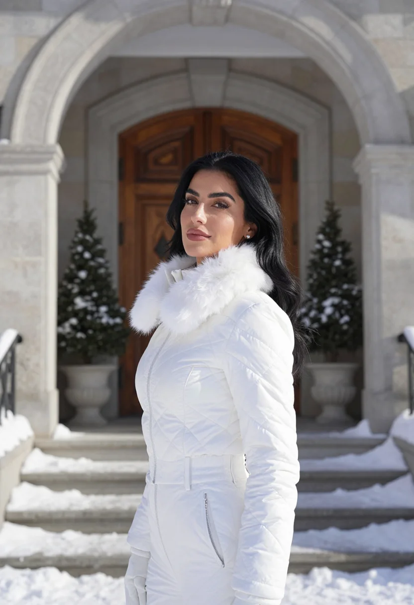 AI badrutts palace st moritz tower snow sample — portrait of a woman, a Lebanese guest in her early thirties