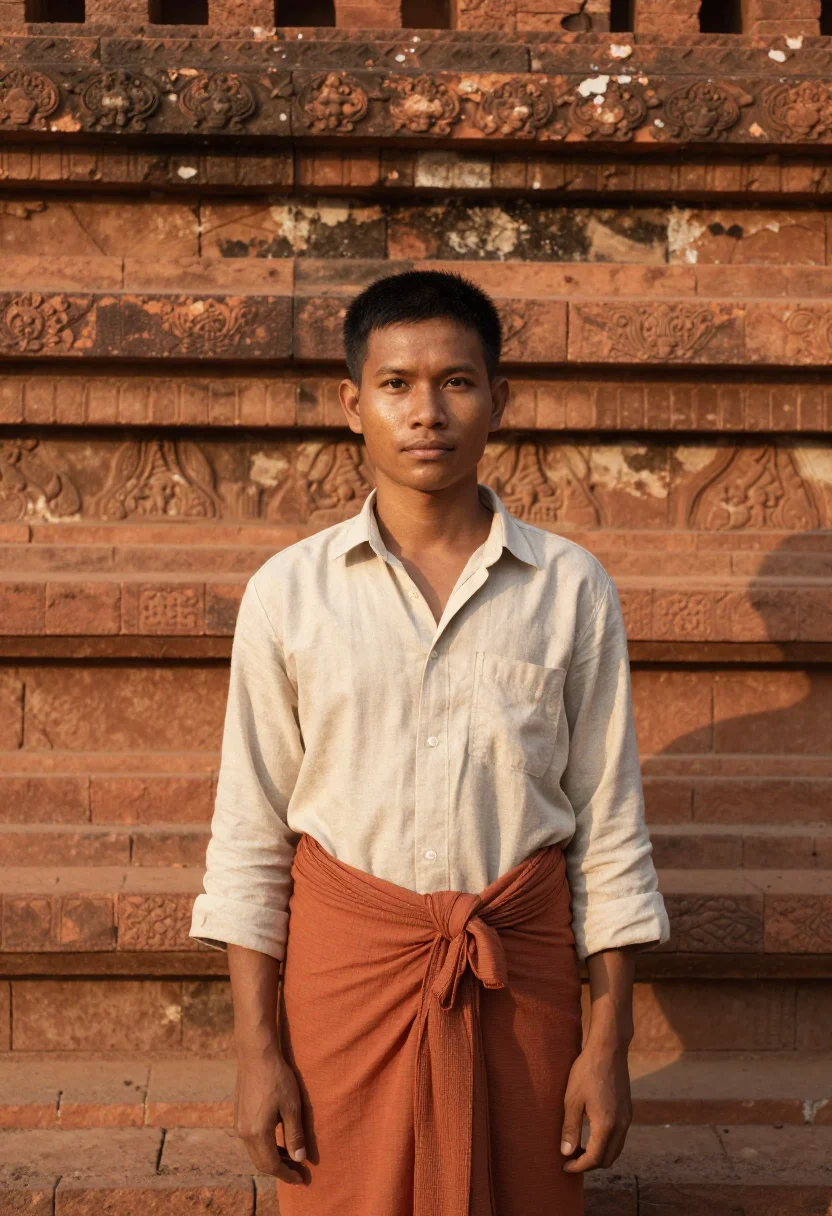 AI bagan balloons terracotta sample — portrait of a man, a chest-up view of a Burmese man in his l