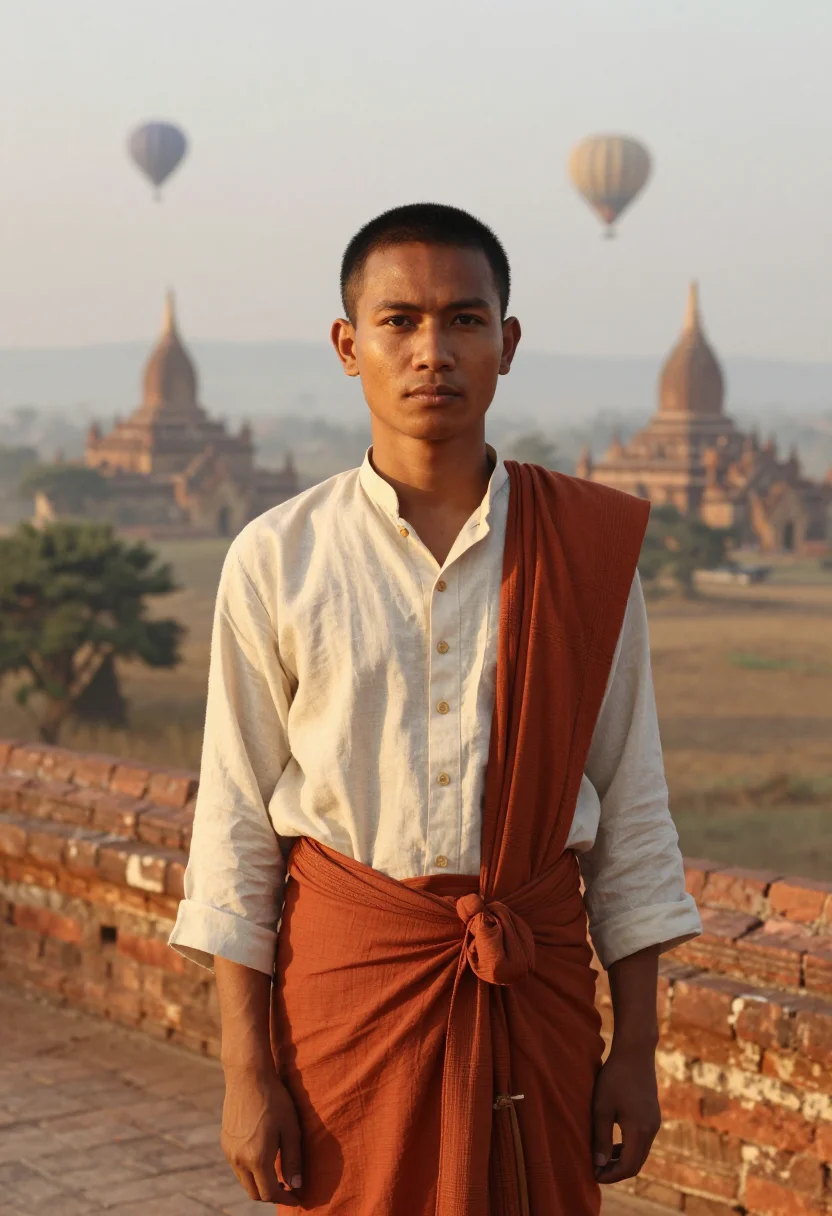 AI bagan balloons terracotta sample — portrait of a man, a tight head-and-shoulders view of a Burm