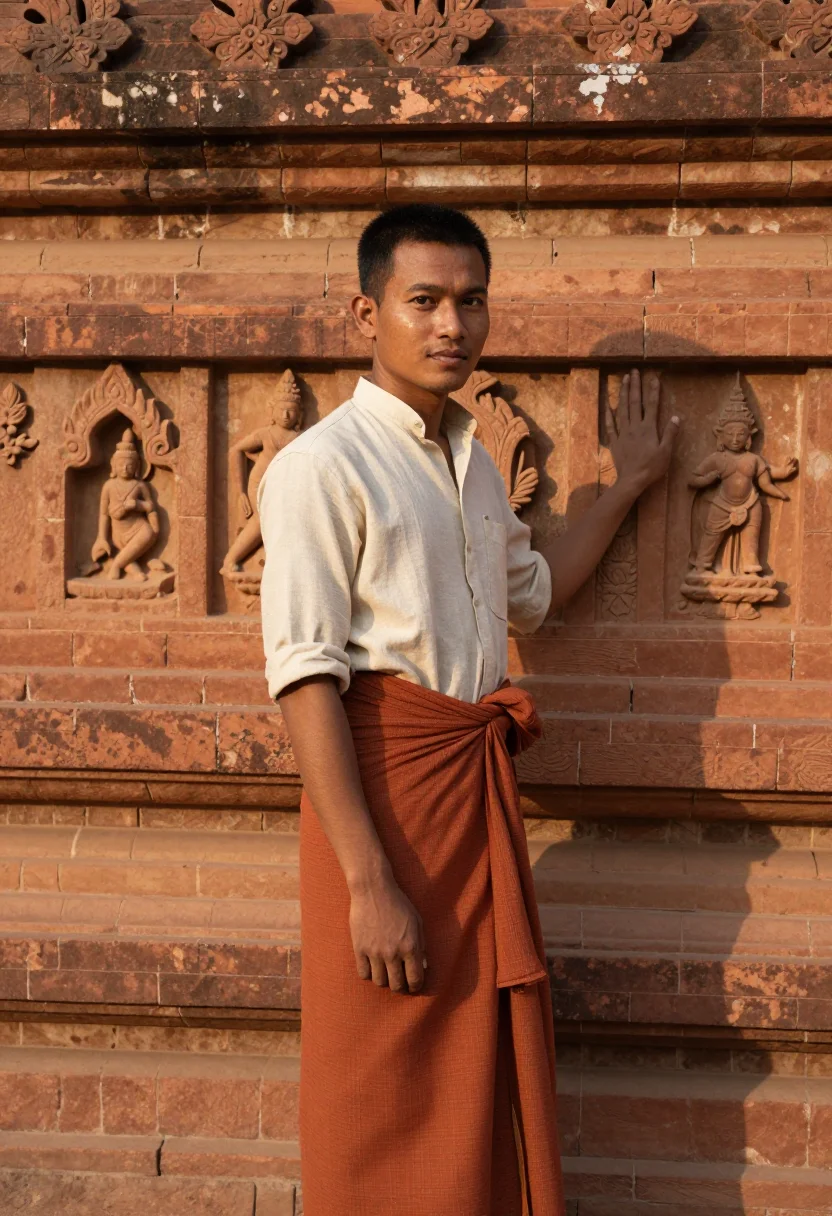 AI bagan balloons terracotta sample — portrait of a man, a half-length view of a Burmese man in hi