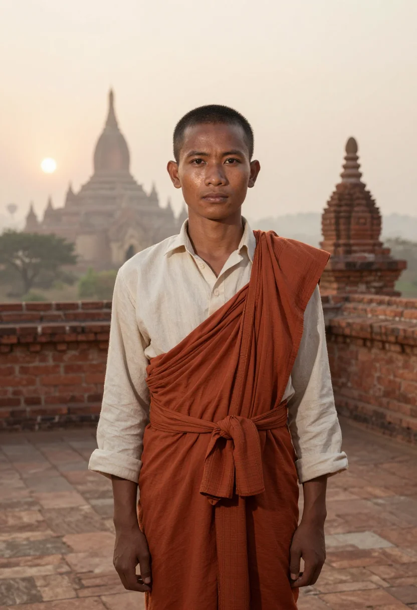 AI bagan balloons terracotta sample — portrait of a man, a tight head-and-shoulders view of a Burm