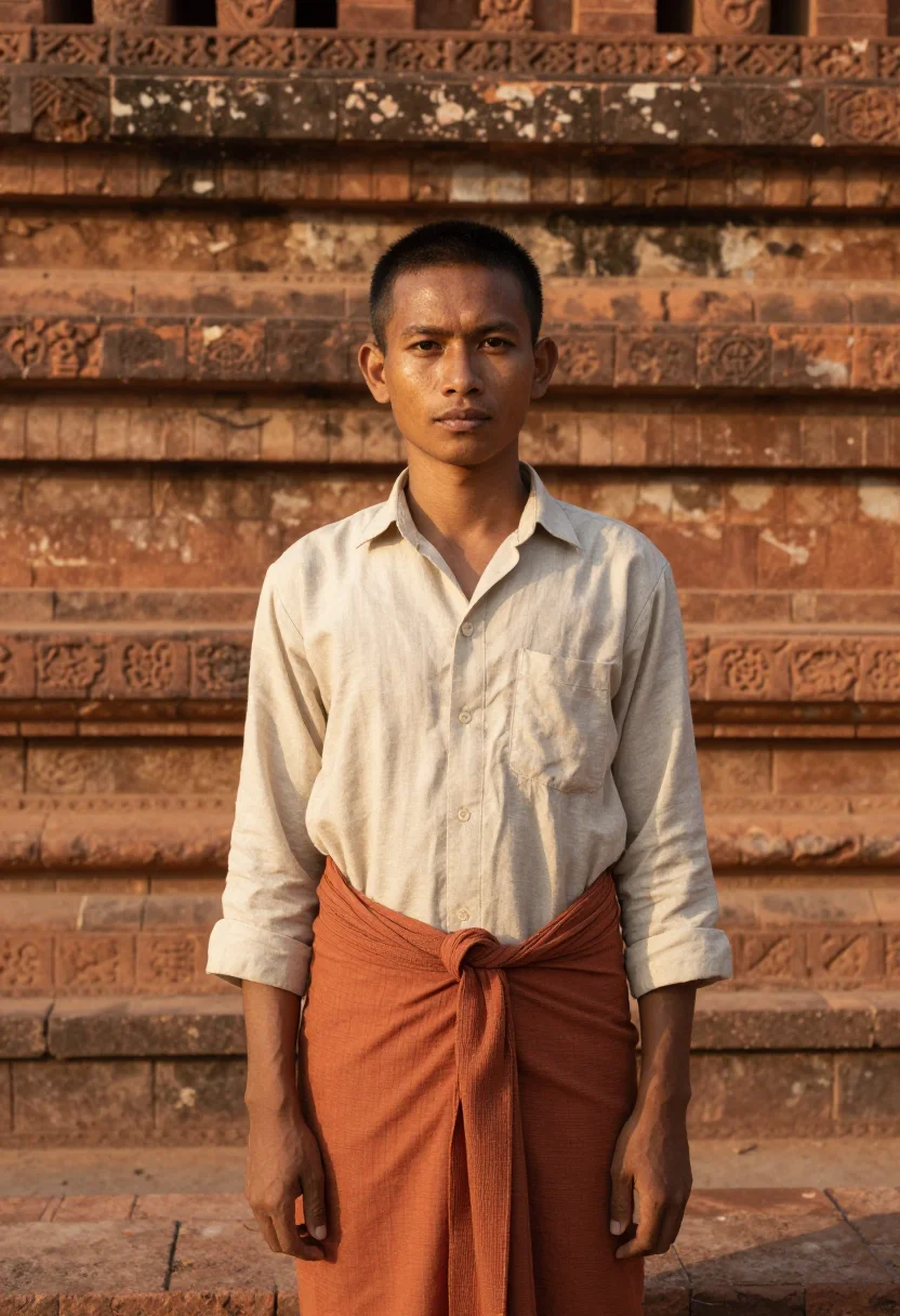 AI bagan balloons terracotta sample — portrait of a man, a tight head-and-shoulders view of a Burm