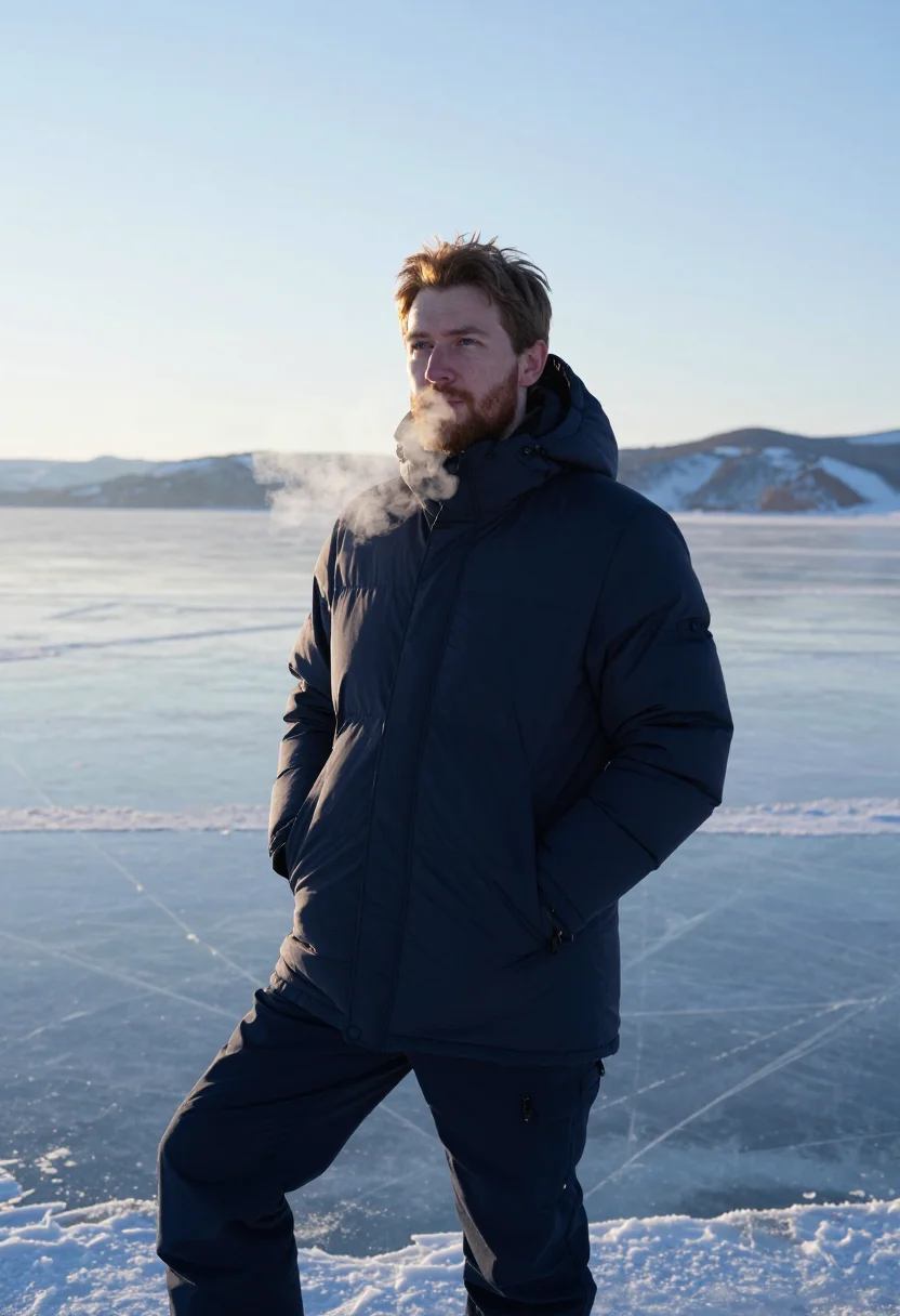 AI baikal ice january blue black sample — portrait of a man, framed half-length from the waist up, a m
