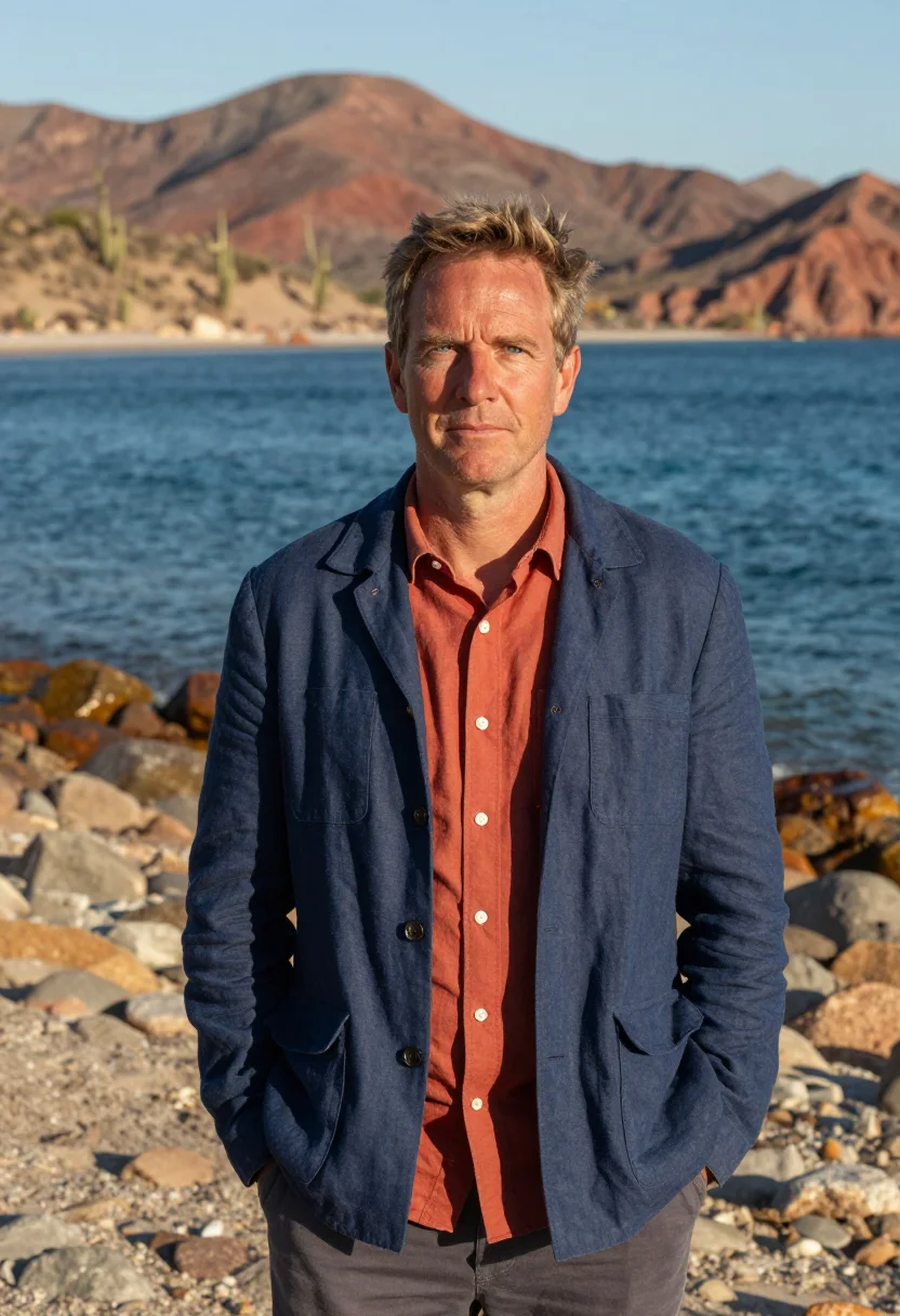 AI baja marine biologist sea of cortez blue sample — portrait of a man, a Dutch marine biologist in his mid-forti