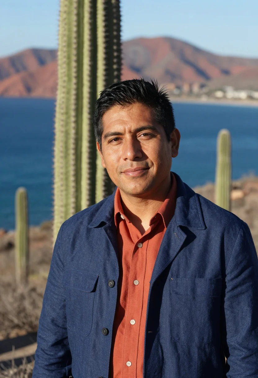 AI baja marine biologist sea of cortez blue sample — portrait of a man, a Mexican marine biologist in his early t