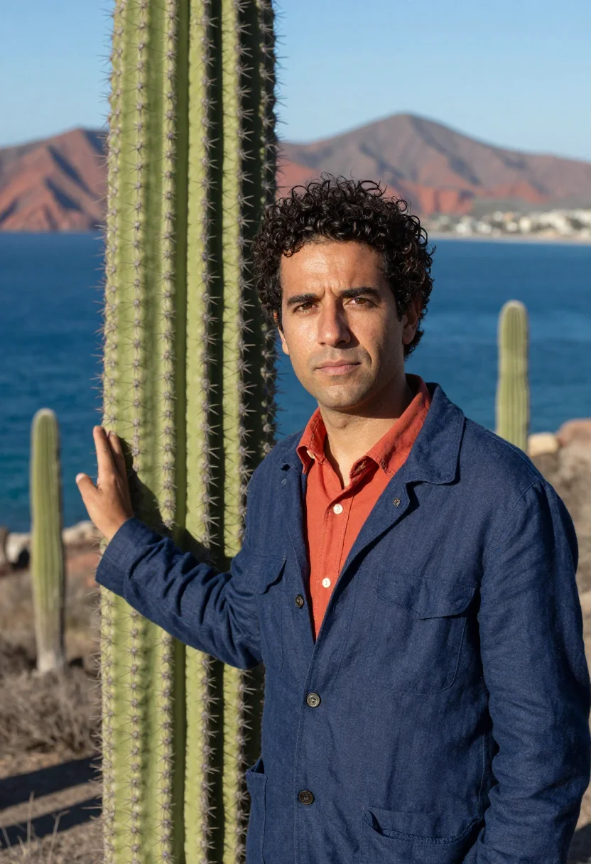 AI baja marine biologist sea of cortez blue sample — portrait of a man, a Portuguese marine biologist in his mid-
