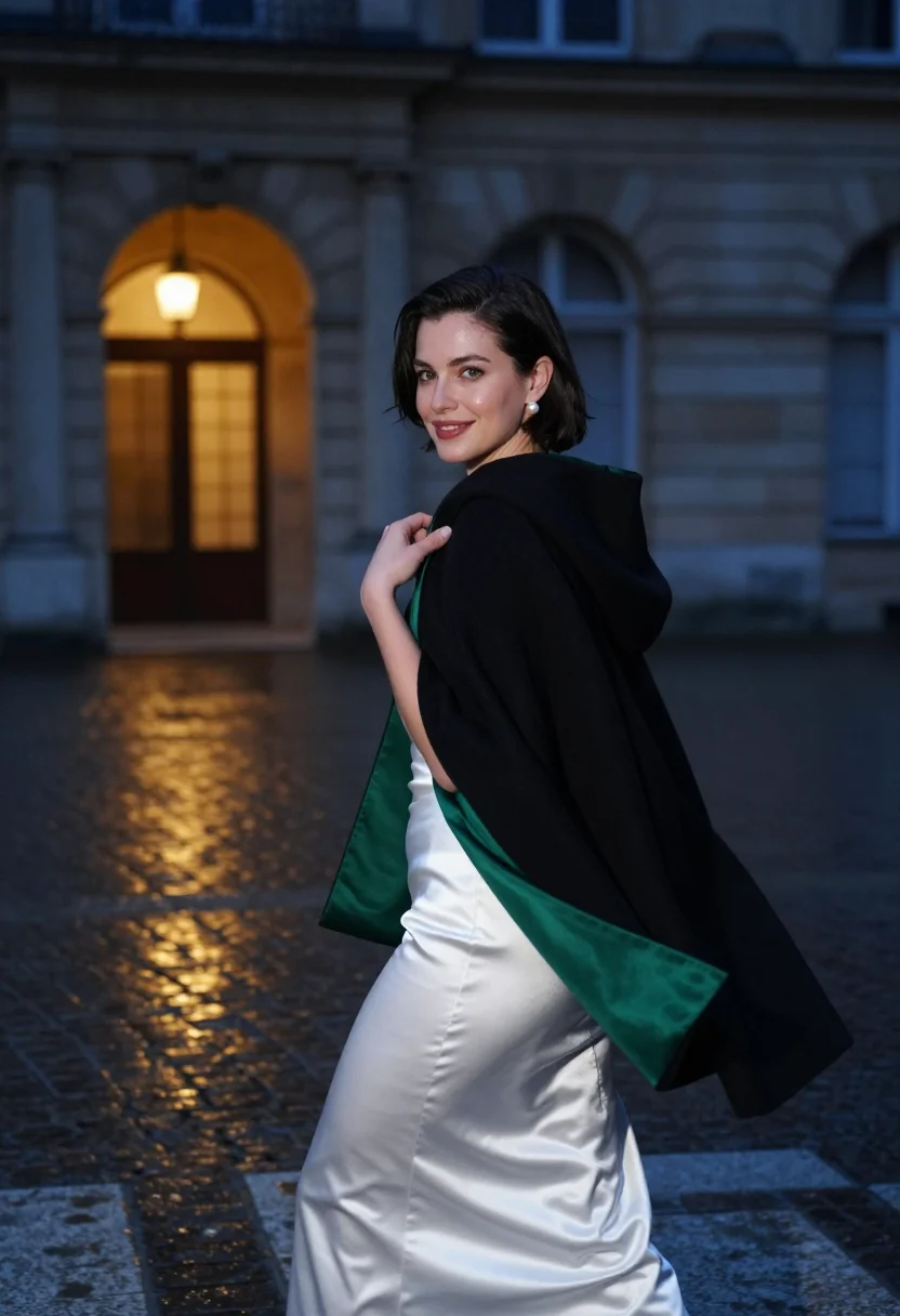 AI bal des debutantes sample — portrait of a woman, twenty, with cool fair skin, green eyes