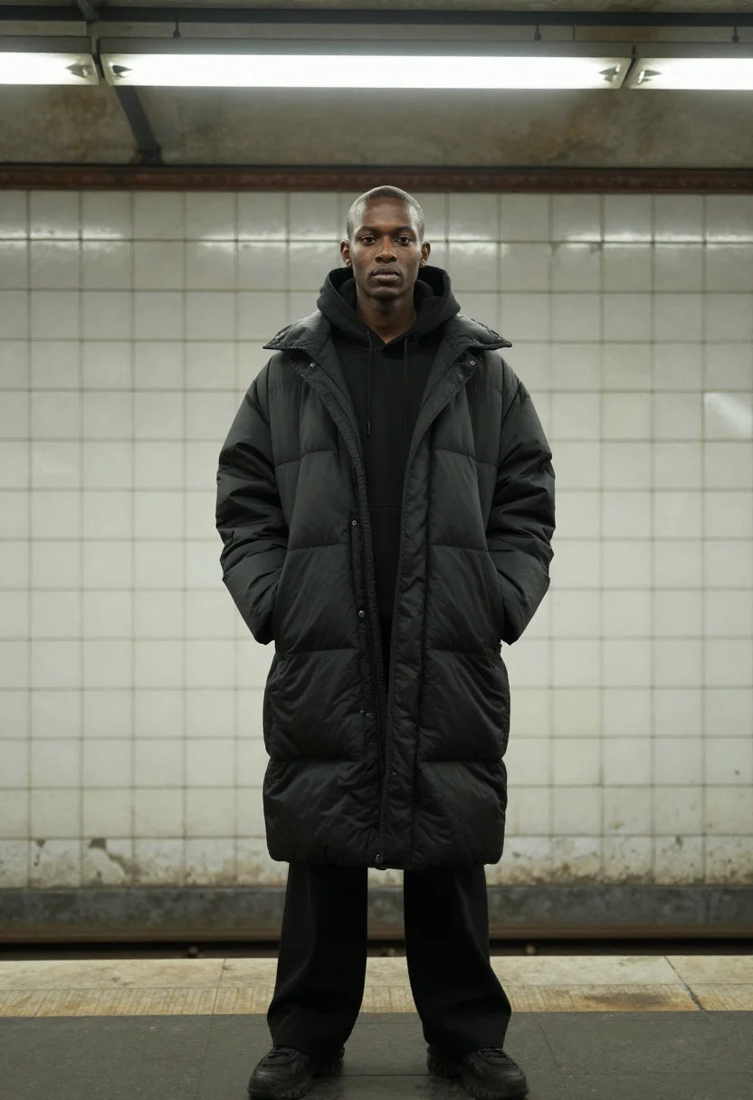 AI balenciaga demna metro oversized black men sample — portrait of a man, a French man in his mid-twenties of Seneg