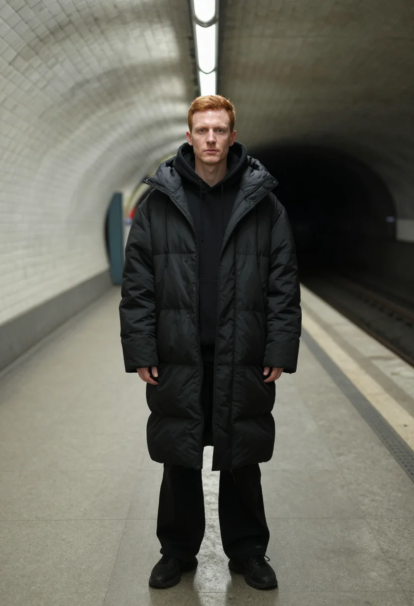 AI balenciaga demna metro oversized black men sample — portrait of a man, a Polish man in his early thirties with f