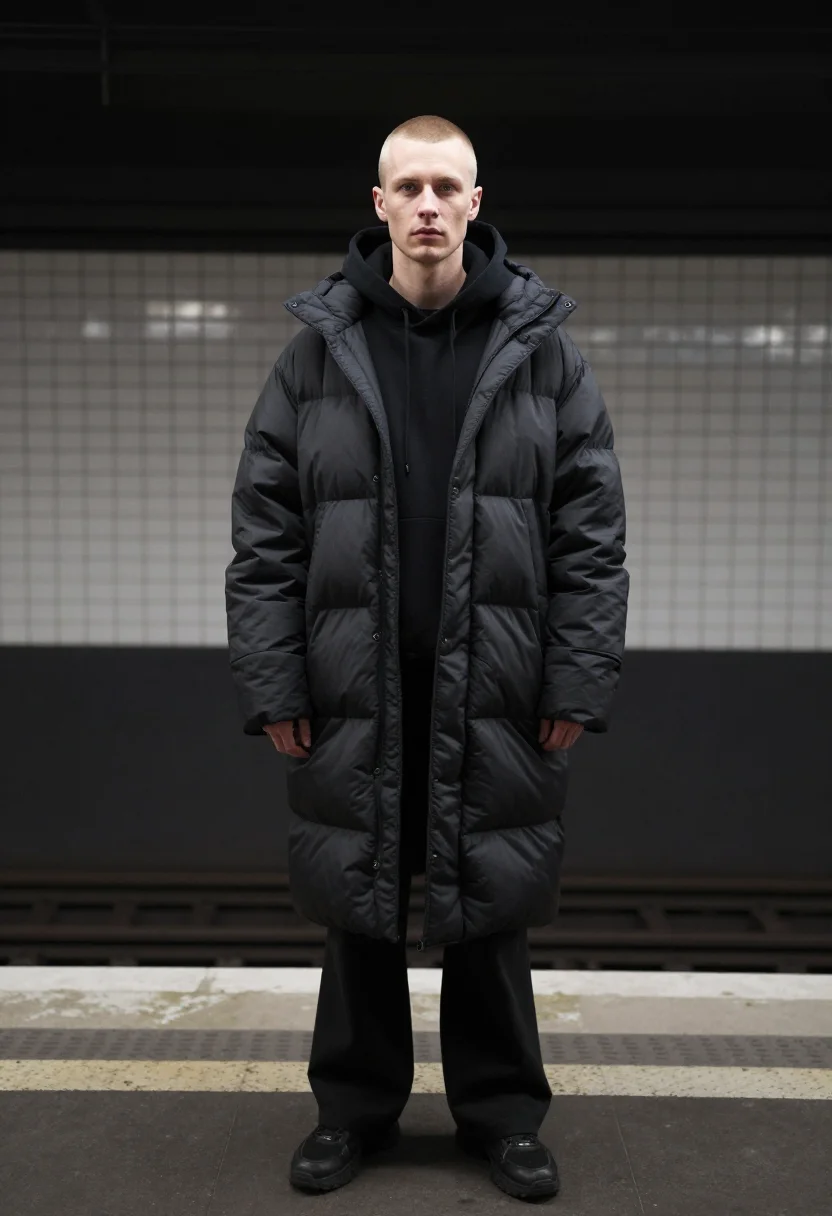 AI balenciaga demna metro oversized black men sample — portrait of a man, a Belgian man in his early thirties with