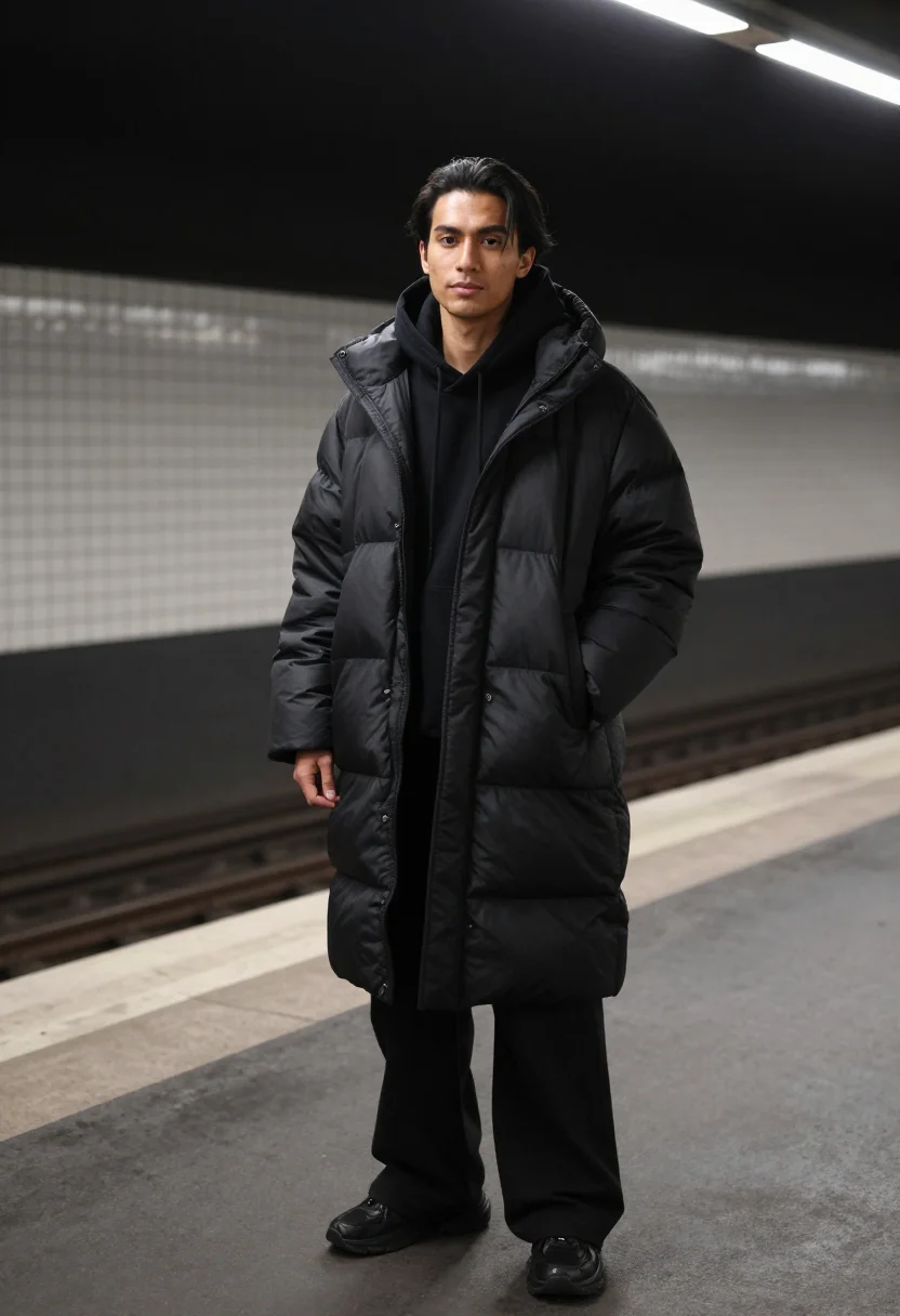 AI balenciaga demna metro oversized black men sample — portrait of a man, a French man in his late twenties of Viet