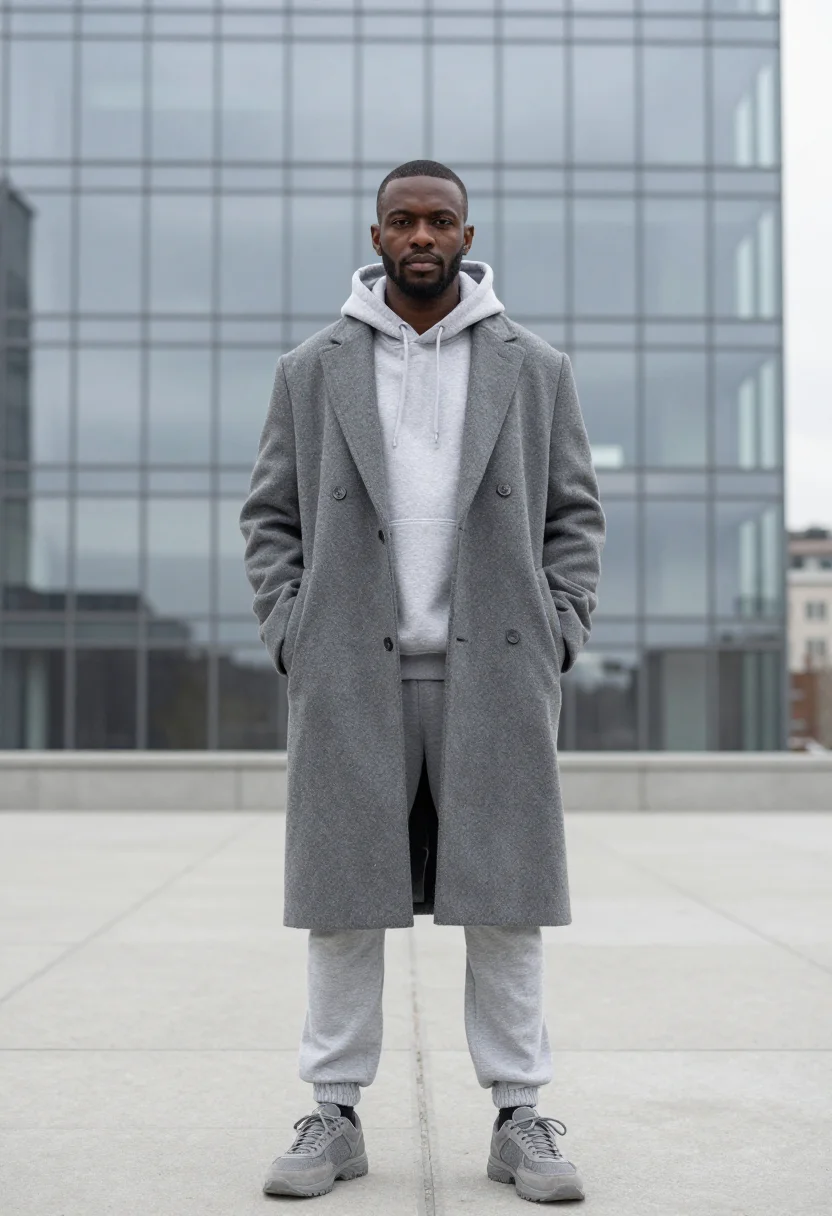 AI balenciaga triple s la defense grey men sample — portrait of a man, a Black French man in his mid-thirties wi