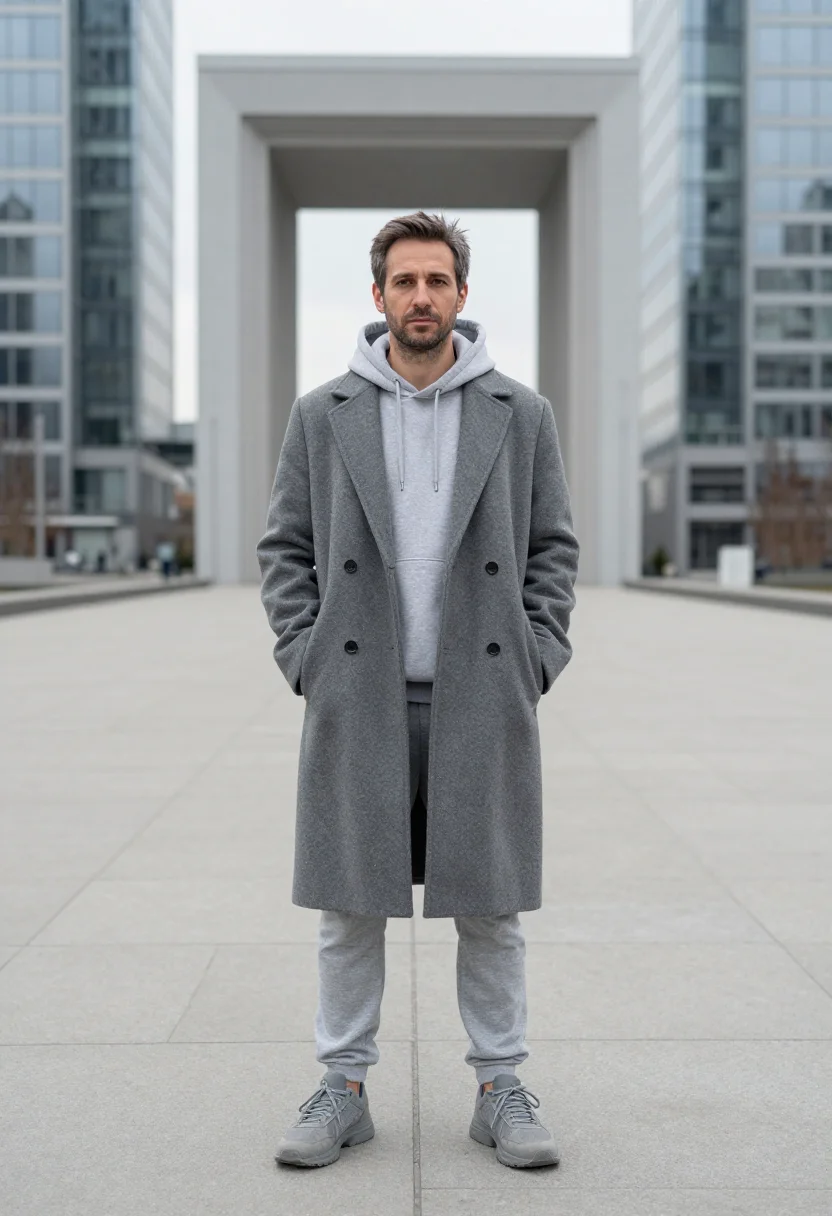 AI balenciaga triple s la defense grey men sample — portrait of a man, a French man in his early forties with fa