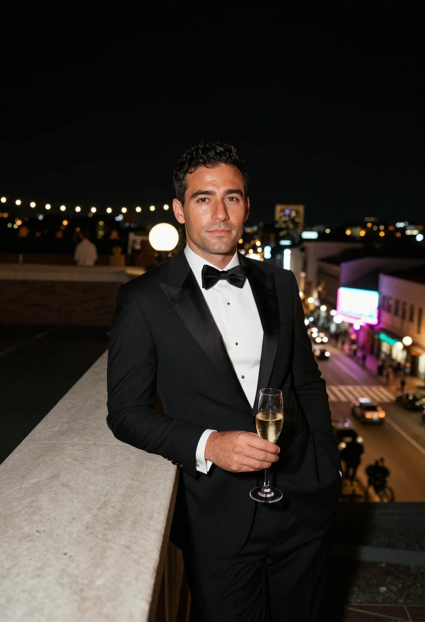 AI ball drop sample — portrait of a man, in his mid-thirties, with honey-toned ski