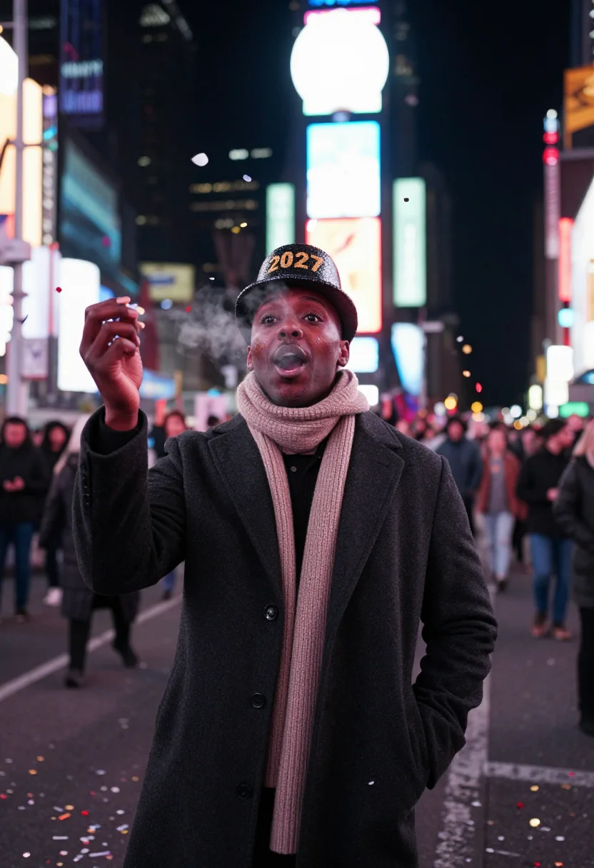 AI ball drop sample — portrait of a man, around forty, with deep brown skin, dark
