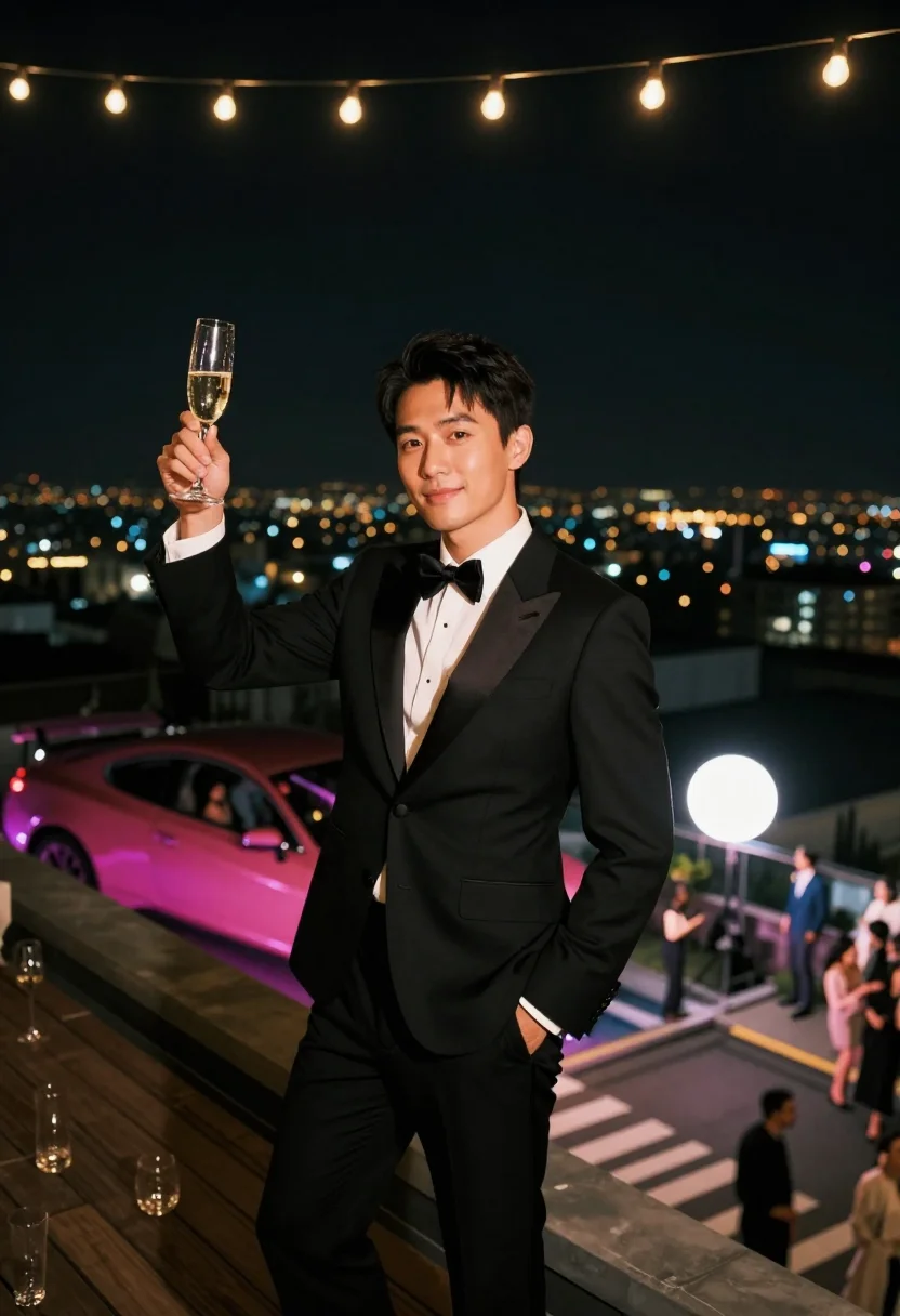 AI ball drop sample — portrait of a man, in his late twenties, East-Asian, with wa