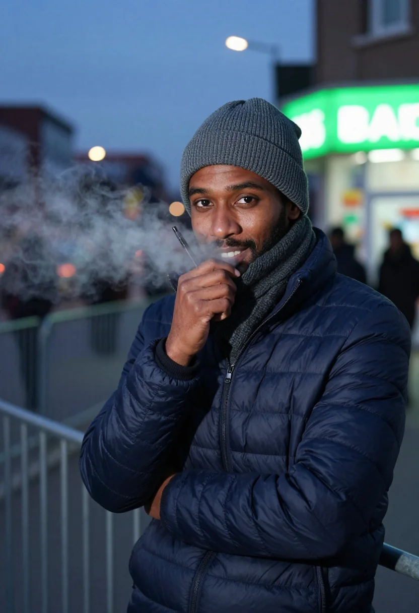 AI ball drop sample — portrait of a man, in his forties, with deep brown skin, dar