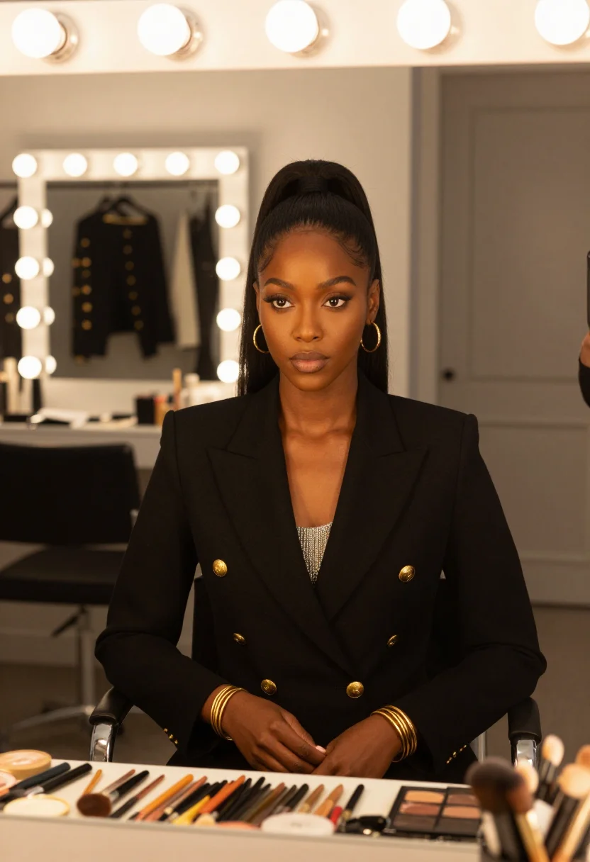AI balmain army sample — portrait of a woman, chest-up portrait of a Black woman in h