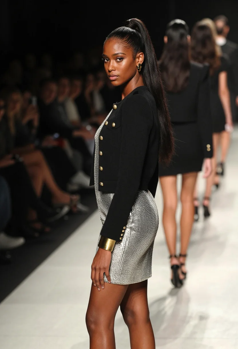 AI balmain army sample — portrait of a woman, three-quarter-length portrait of a Blac