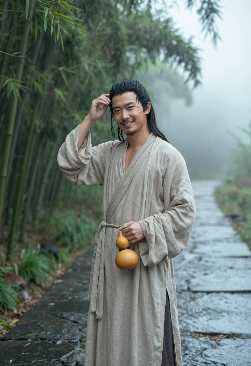 AI bamboo grove sage sample — portrait of a man, half-length portrait of a Chinese man wit
