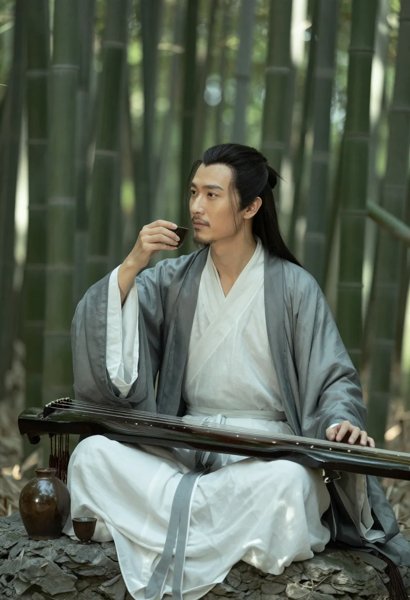 AI bamboo grove sage sample — portrait of a man, half-length portrait of a Chinese man wit