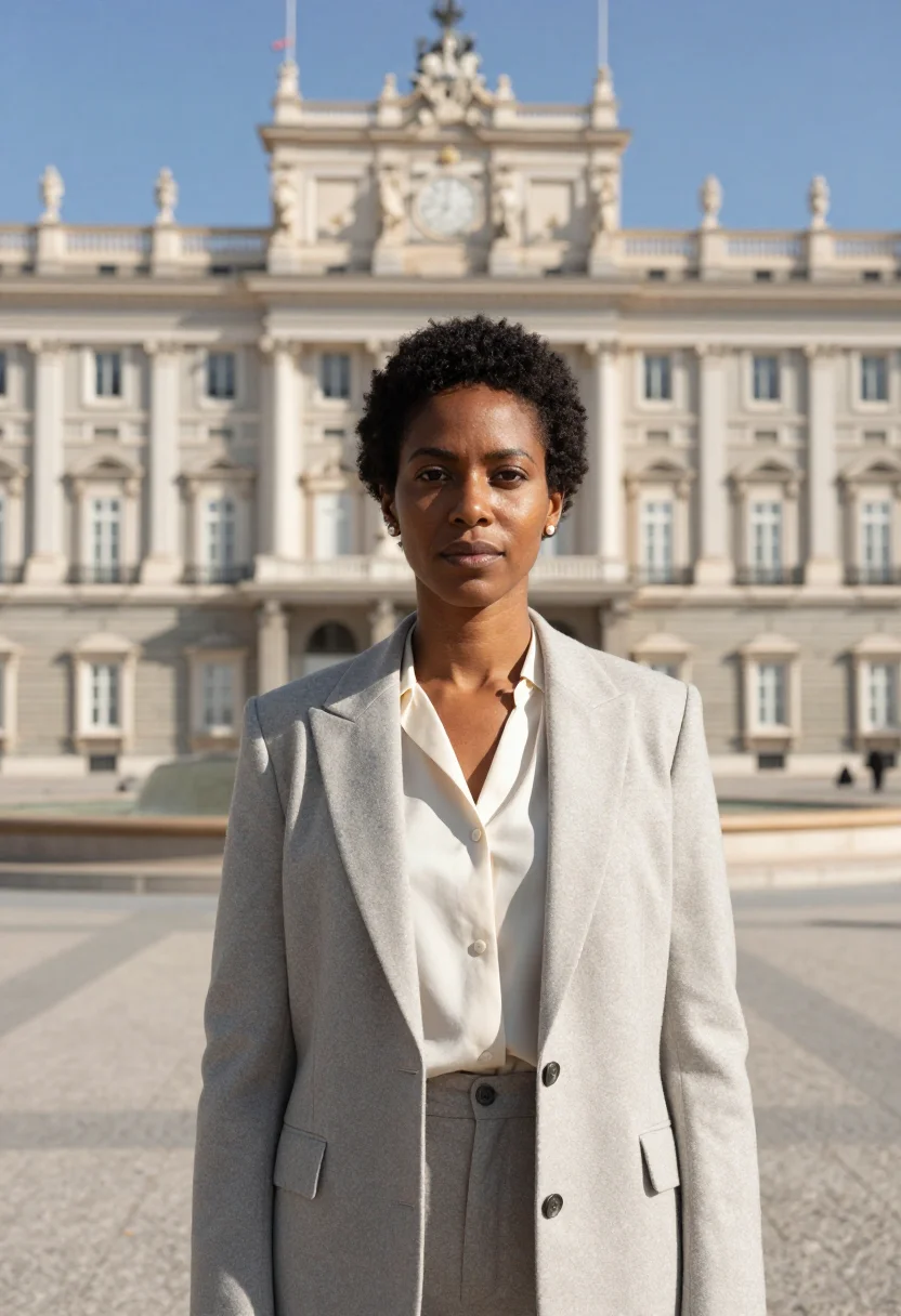 AI banco de espana economist cibeles stone sample — portrait of a woman, in her thirties, a Black Spanish econom