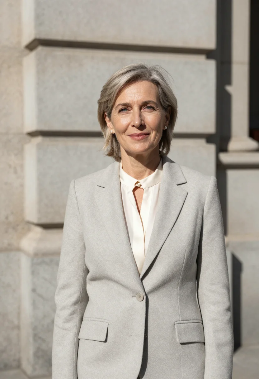 AI banco de espana economist cibeles stone sample — portrait of a woman, in her fifties, an economist with fair