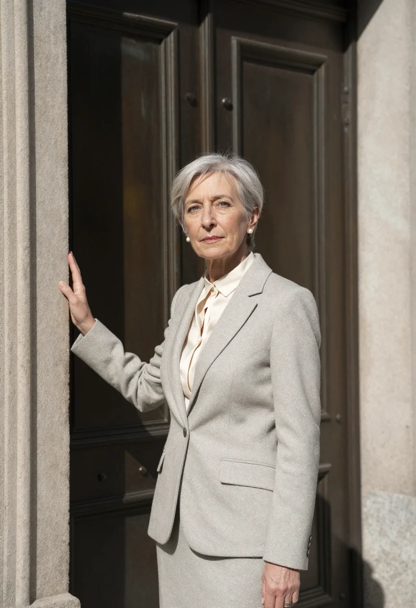 AI banco de espana economist cibeles stone sample — portrait of a woman, in her sixties, an economist with fair