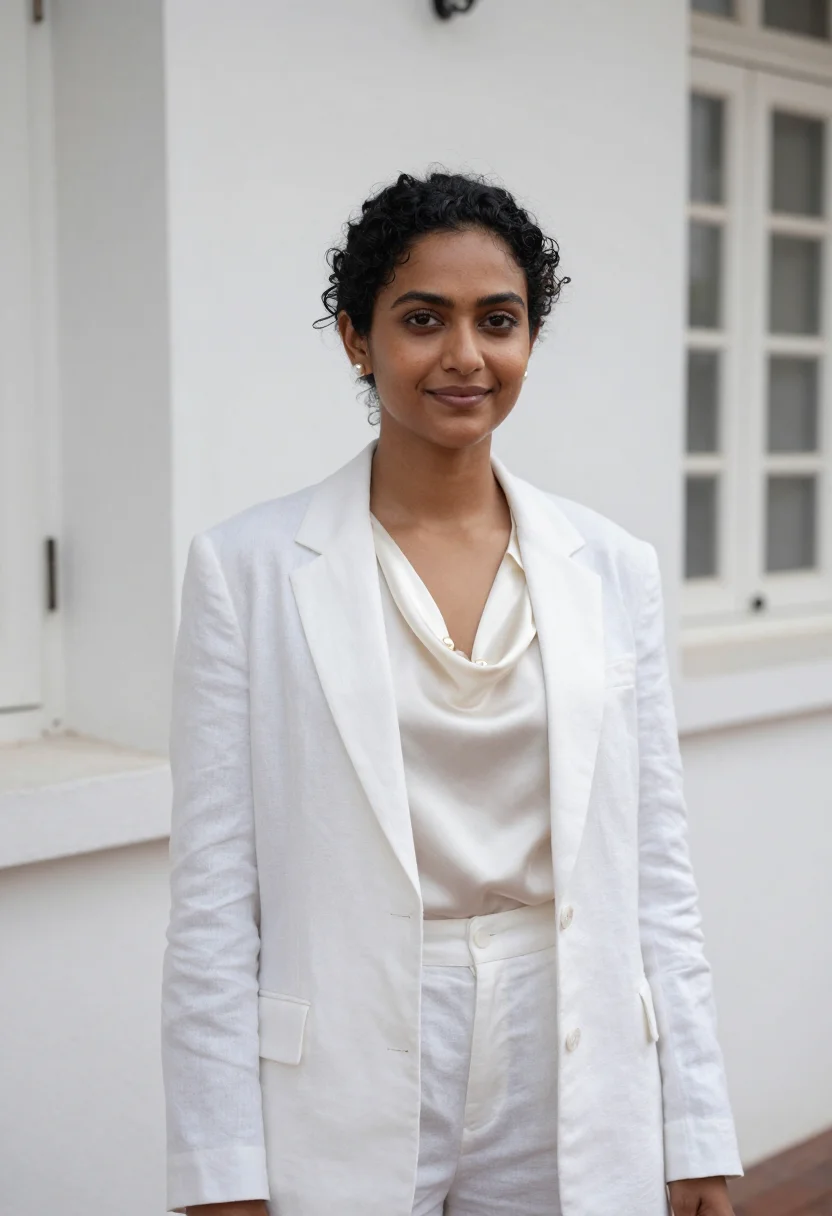 AI bandra fashion designer sea link white sample — portrait of a woman, a fashion designer in her early thirtie