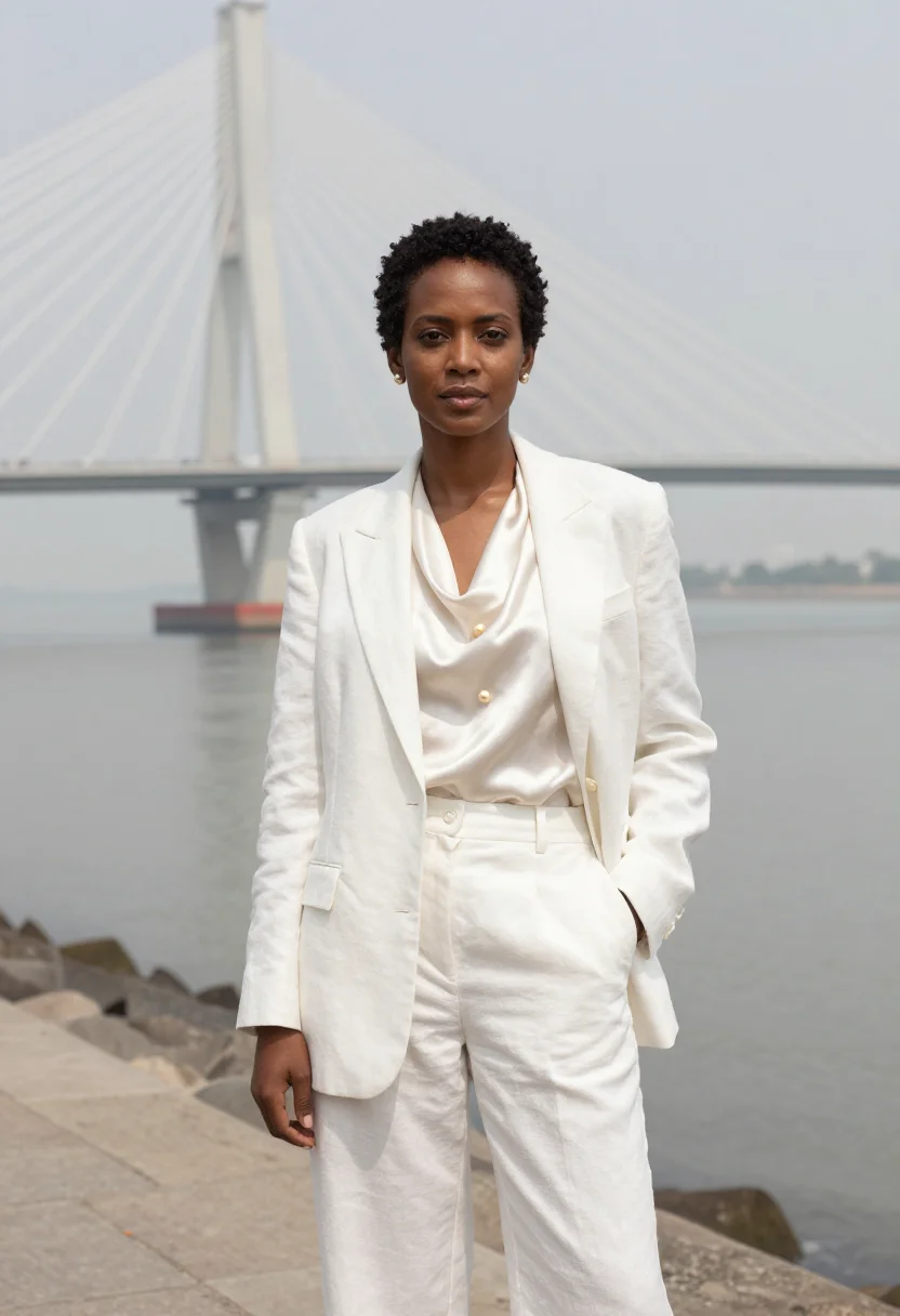AI bandra fashion designer sea link white sample — portrait of a woman, a fashion designer in her forties of Et