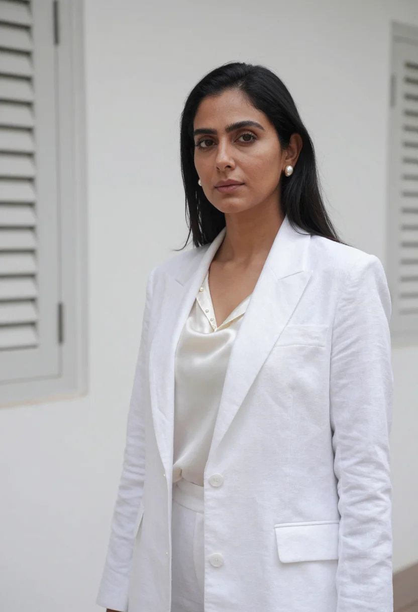 AI bandra fashion designer sea link white sample — portrait of a woman, a fashion designer in her late thirties