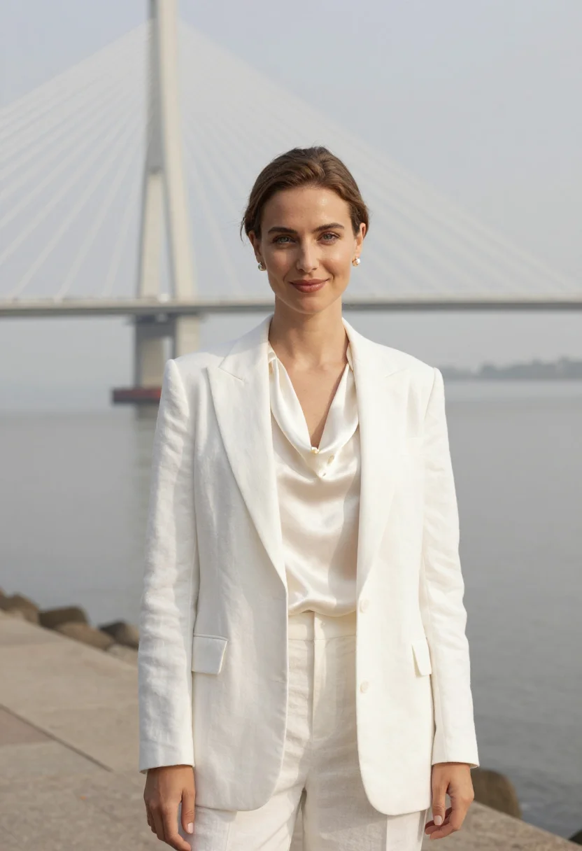 AI bandra fashion designer sea link white sample — portrait of a woman, a fashion designer in her mid-thirties