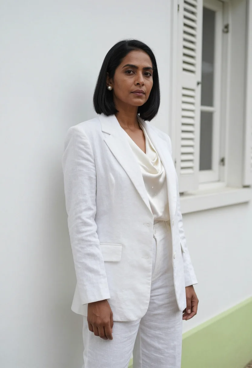 AI bandra fashion designer sea link white sample — portrait of a woman, a fashion designer in her forties of Ma